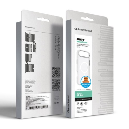 Чохол до мобільного телефона Armorstandart Unit MagCase Apple iPhone 17 Air Clear Silver + Orange Button Set (ARM90583)