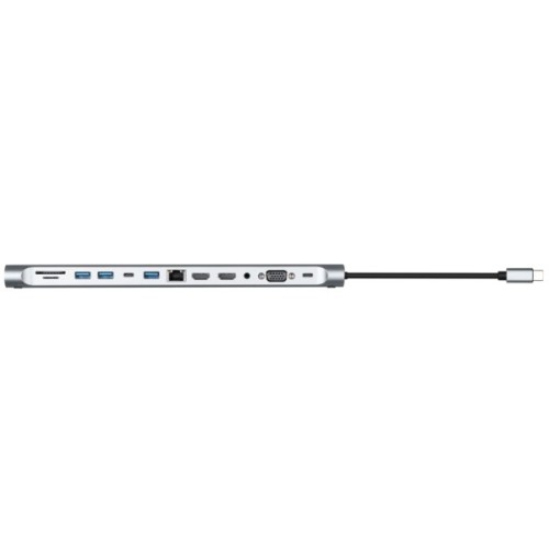 Концентратор 2E USB-C 10-in-1 3xUSB + 2xUSB-C + 2xHDMI + VGA + 3.5mm + microSD/SD + 1xRJ45 0.15m gray (2E-W2703)