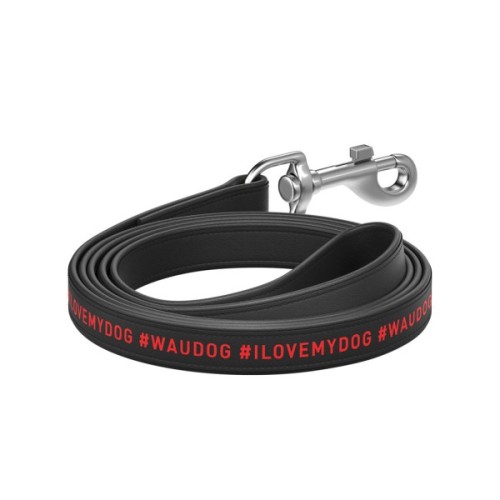Повідець для собак WAUDOG Design "я люблю свою собаку" L-XL Ш 25 мм Д 122 см чорний (37951)