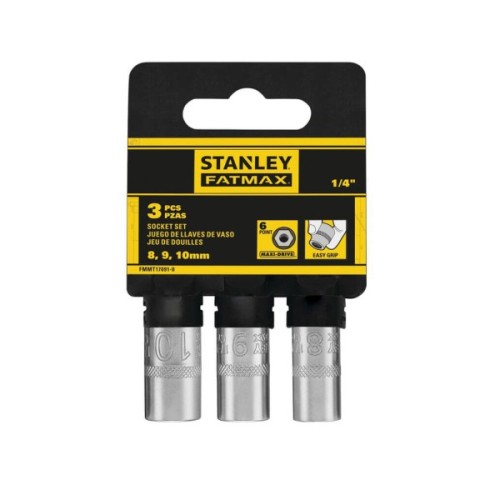 Набір торцевих головок Stanley торцевих 1/4" Maxi Drive, із шестигранним профілем, 3 шт: 8, 9, 10 мм. (FMMT17091-0)