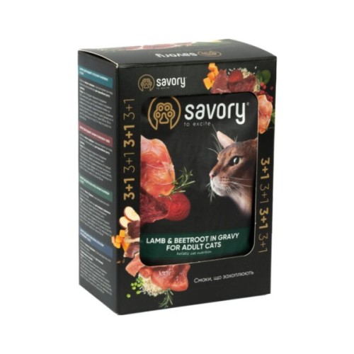 Вологий корм для кішок Savory with Lamb and Beetrot in Gravy 3+1х85 г (2700000040539)