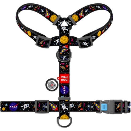 Шлея для собак WAUDOG Nylon з QR паспортом анатомічна H-подібна "NASA" S (5609)