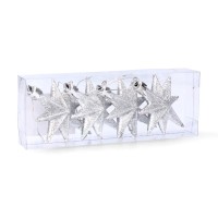 Ялинкова іграшка Chomik Зірки, 9 см, пластикові 4 шт, сріблясті (5901292631147_1)