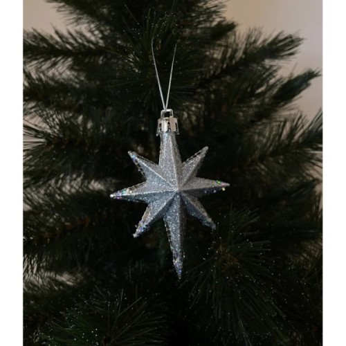 Ялинкова іграшка Chomik Зірки, 9 см, пластикові 4 шт, сріблясті (5901292631147_1)