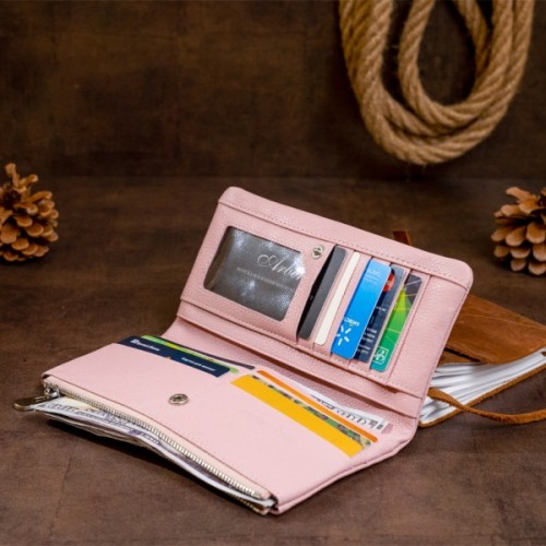 Гаманець ST Leather На кнопці Рожевий (19201)