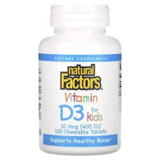 Вітамінно-мінеральний комплекс Natural Factors Вітамін D3 для дітей, 400 МО, смак полуниці, Vitamin D3 for Kids, 100 (NFS-01059)