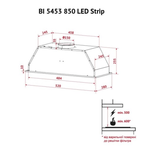 Витяжка кухонна Perfelli BI 5453 I 850 LED Strip