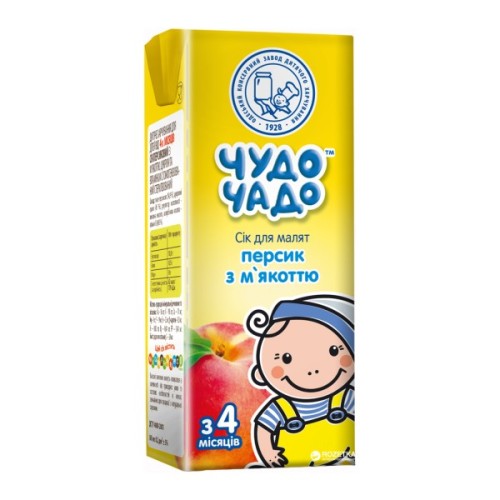 Сік дитячий Чудо-Чадо Персиковий з м'якоттю, цукром і вітаміном C 200 мл (4820016251687)