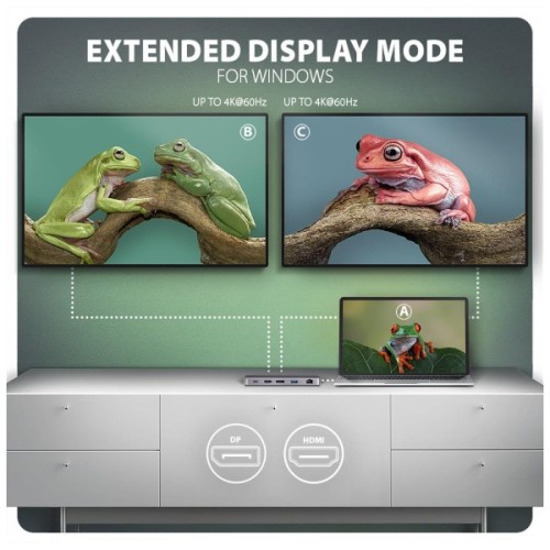 Концентратор AXAGON USB-C 12-in-1 HDMI + DisplayPort + RJ45 1000Mbps + PD100W aluminum gray (HMC-12GM2)