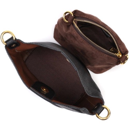 Сумка Vintage Шкіряна жіноча з автономною косметичкою всередині Чорна (22363)