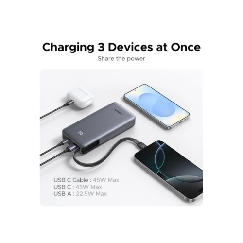 Батарея універсальна Ugreen 20000mAh 45W with Built-in Cable (PB536 55988B)
