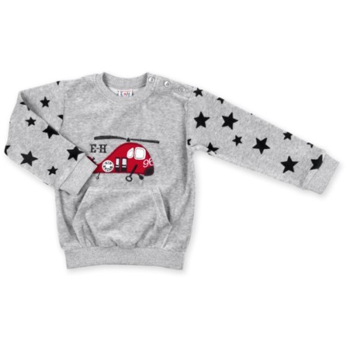 Набір дитячого одягу Breeze велюровий з вертольотом і штанцями в зірочку (8113-80/B-gray)