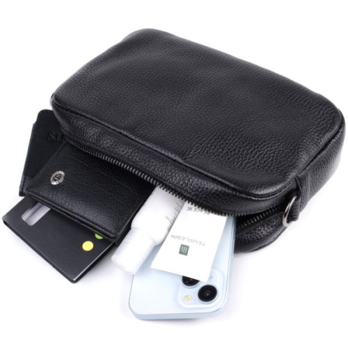 Сумка Shvigel Крос-боді з зернистої натуральної шкіри Чорна (22842)