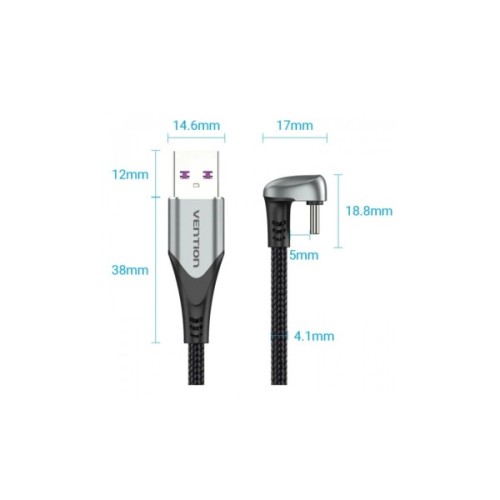 Дата кабель USB 2.0 AM to USB-C 1.5m 66W 180° U-Shaped aluminum alloy Vention (COHHG)