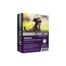 Краплі для тварин Unicum Pro від бліх, вошей, волосоїдів, комарів, москітів, іксодових кліщів для собак 1.5-4 кг/3 шт (4820150206512)