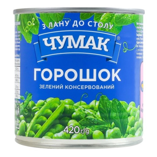 Овочева консервація Чумак Горошок зелений консервований 420 г (4820001351781)