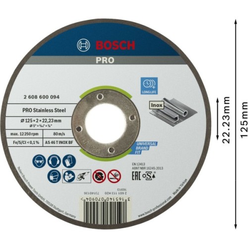 Круг відрізний Bosch Professional, для нержавіючої сталі, 125×2×22.23 mm (2.608.600.094)