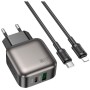 Зарядний пристрій BOROFONE BAS54A Absolute 1xUSB-C PD20W + 1xUSB QC3.0 + cable USB-C to Lightning Black (6941991116216)