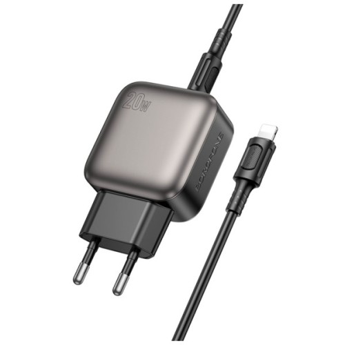 Зарядний пристрій BOROFONE BAS54A Absolute 1xUSB-C PD20W + 1xUSB QC3.0 + cable USB-C to Lightning Black (6941991116216)