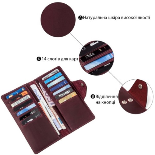 Гаманець Shvigel Жіночий з вінтажної шкіри Бордовий (16166)