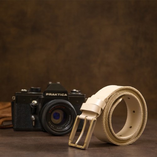 Ремінь Grande Pelle Шкіряний унісекс Бежевий (11450)