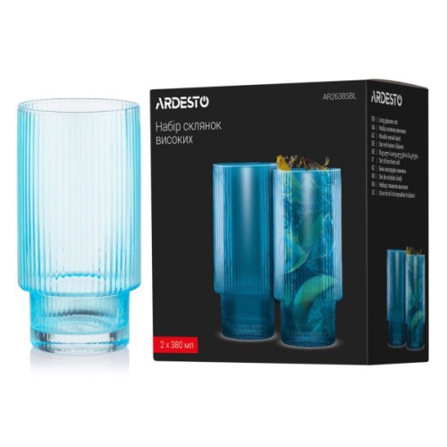 Набір склянок Ardesto 380мл, 2шт, скло, блакитний (AR2638SBL)