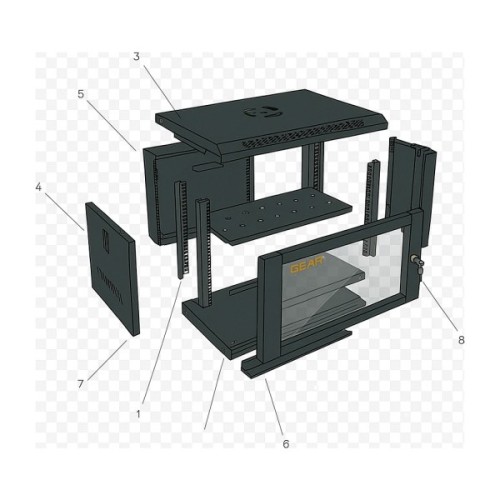 Шафа настінна GEAR 6U 19" 600x450x350 мм, + полка 19", black (GWMSN-6U-600-450)