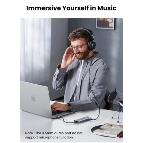 Концентратор Ugreen USB3.1 Type-C to HDMI/VGA/USB 3.0х3/RJ45/SD/TF/PD/35мм TRRS 100W 10-in-1 (15601)