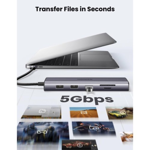 Концентратор Ugreen USB3.1 Type-C to HDMI/VGA/USB 3.0х3/RJ45/SD/TF/PD/35мм TRRS 100W 10-in-1 (15601)