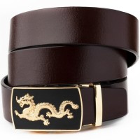 Ремінь Vintage Чоловічий золотий дракон Коричневий (20259)