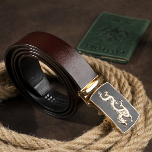 Ремінь Vintage Чоловічий золотий дракон Коричневий (20259)