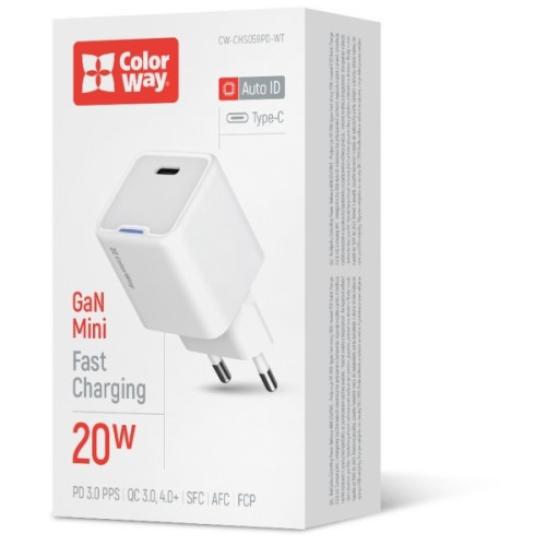 Зарядний пристрій ColorWay C101C GaN Mini 20W PD PPS USB-C white (CW-CHS059PD-WT)
