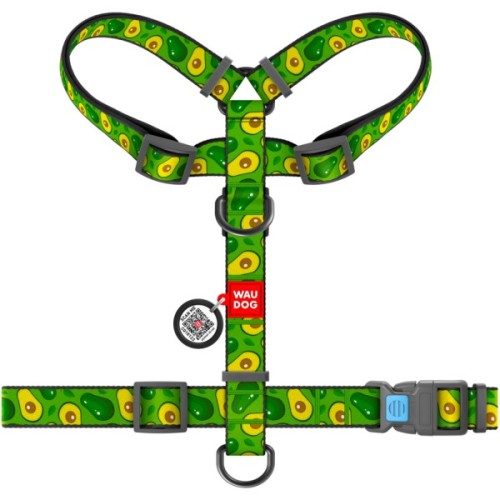 Шлея для собак WAUDOG Nylon з QR паспортом анатомічна H-подібна "Авокадо" L (5560)