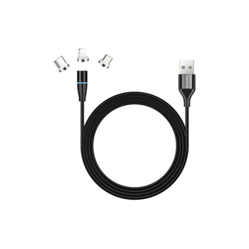 Дата кабель USB 2.0 AM to Lightning + Micro 5P + USB-C 1.0m Magnetic ColorWay (CW-CBUU038-BK)