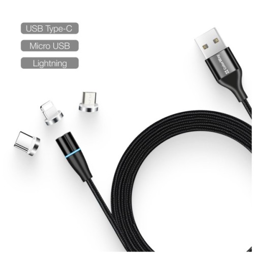 Дата кабель USB 2.0 AM to Lightning + Micro 5P + USB-C 1.0m Magnetic ColorWay (CW-CBUU038-BK)