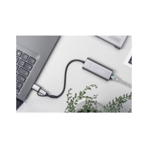 Перехідник USB-C + USB 3.0 to RJ45 2500Mbps Ethernet Digitus (DN-3028)