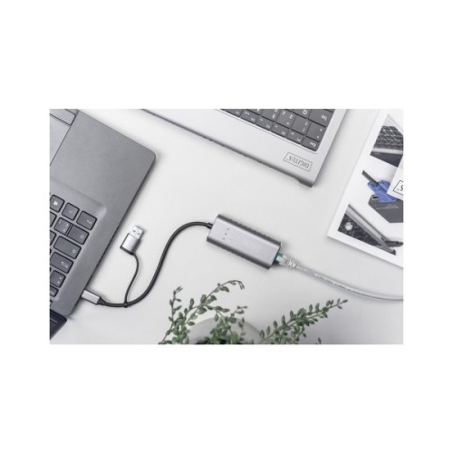 Перехідник USB-C + USB 3.0 to RJ45 2500Mbps Ethernet Digitus (DN-3028)