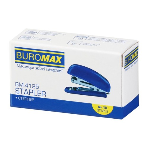 Степлер Buromax пластиковий МІНІ, 10 аркушів, (скоби №10), 61 х 36 х 23 мм, чорний (BM.4125-01)