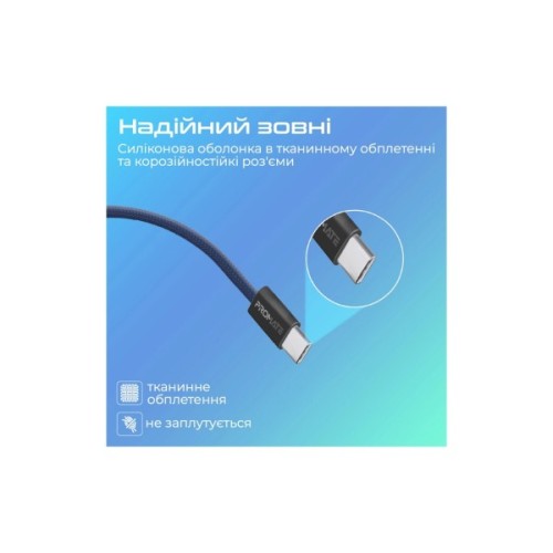 Дата кабель USB-C to USB-C 2.0m Promate (ecoline-cc200.navy)