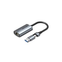 Перехідник USB-C + USB A to RJ45 Ethernet 1000Mbps 0.15m aluminum gray Vention (CFQHB)