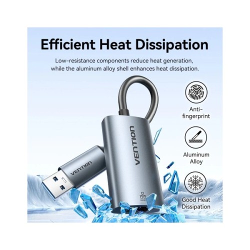 Перехідник USB-C + USB A to RJ45 Ethernet 1000Mbps 0.15m aluminum gray Vention (CFQHB)