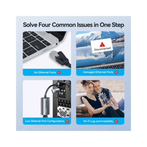 Перехідник USB-C + USB A to RJ45 Ethernet 1000Mbps 0.15m aluminum gray Vention (CFQHB)