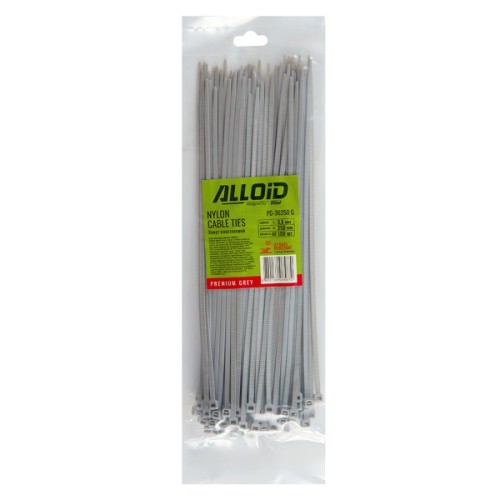 Стяжка Alloid 3.6х250мм, пластик, 100шт./уп., сірий (PC-36250G)