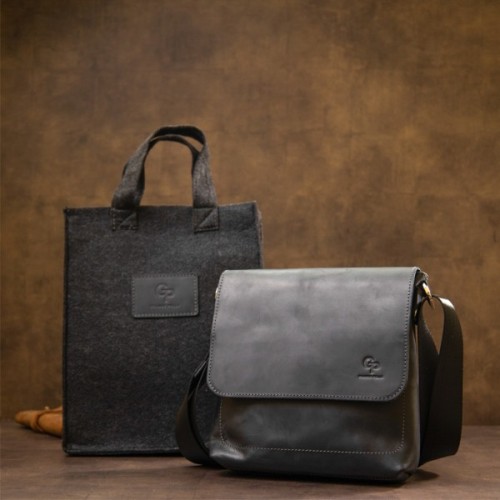 Сумка Grande Pelle Шкіряна чоловіча Чорна (11431)