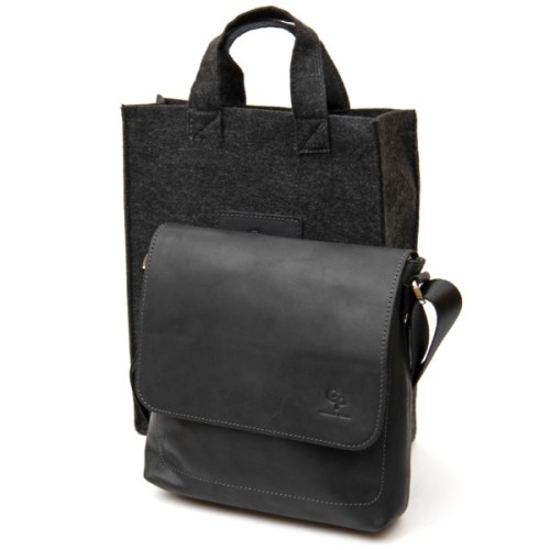 Сумка Grande Pelle Шкіряна чоловіча Чорна (11431)