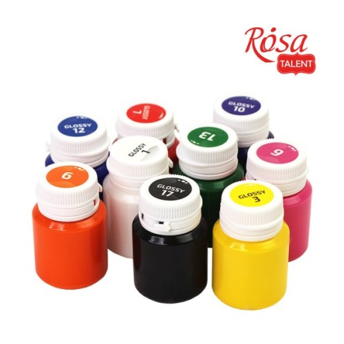 Акрилові фарби Rosa для декору глянсові 9 кол по 20 мл (4823098511144)