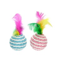 Іграшка для котів Hippie Pet М'ячики з мотузки з пір'ям різнокольорові 4.5 см 2 шт (HIPCTM00180)