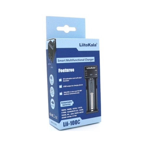 Зарядний пристрій для акумуляторів Liitokala 1 Slot, LED disp, USB, Li-ion/3.7V/3.8V, Li-Fe/3.2V, Ni-MH/1.2V (Lii-100C)