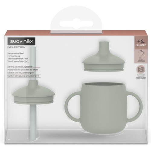 Поїльник-непроливайка Suavinex Colour Essence силіконова 3 в 1 (з носиком та трубочкою), 270 мл, +6 м , зелена (402899)