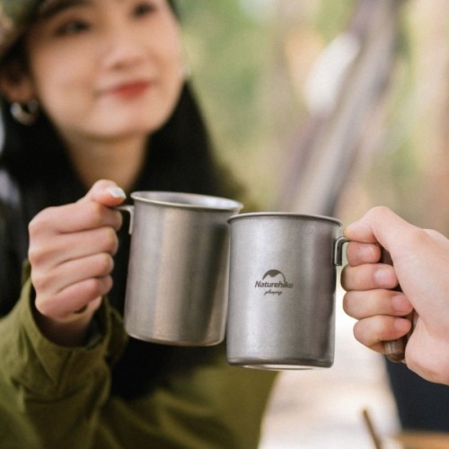 Чашка туристична Naturehike NH21SJ001 з дерев'яною ручкою 350 мл нержавіюча сталь (6927595784594)